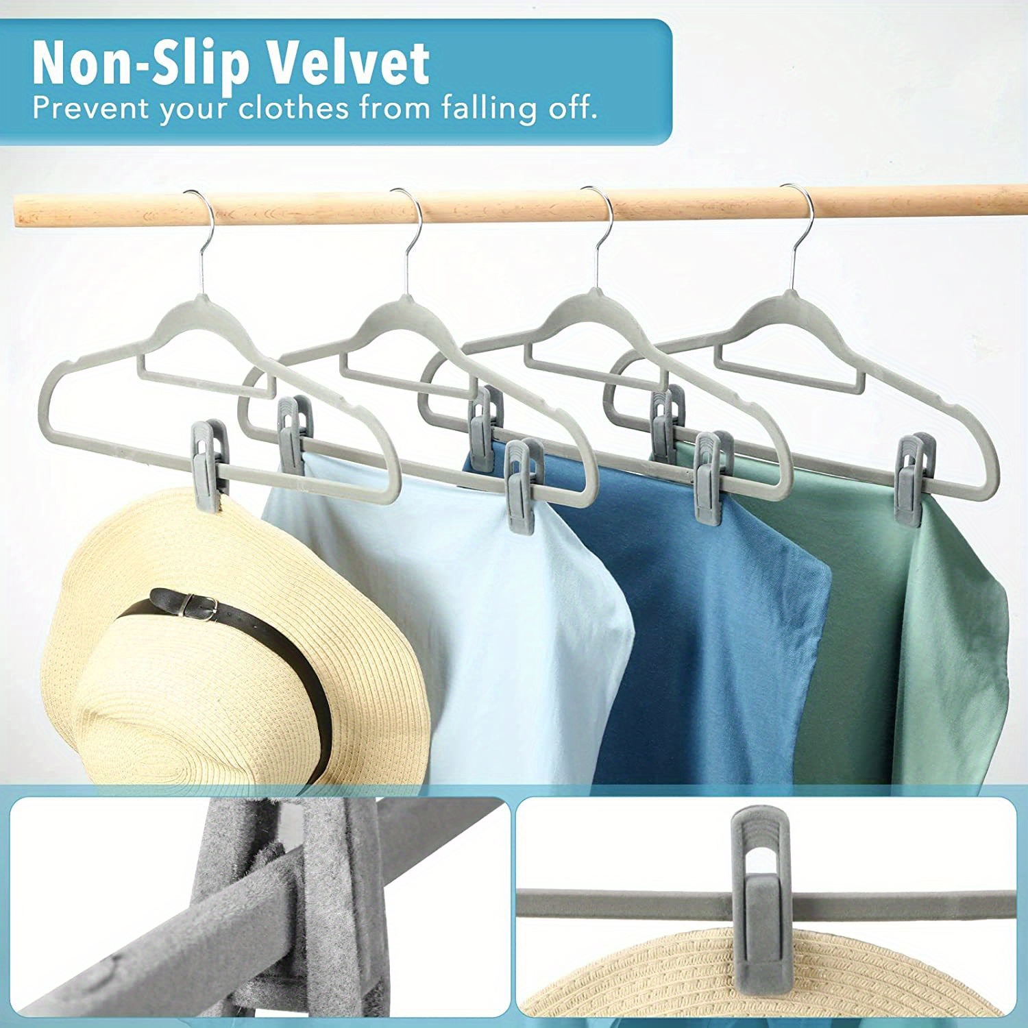 20pcs velvet hanger clips pants hangers velvet clips clothes pins strong finger clips   thin velvet hangers   details 5