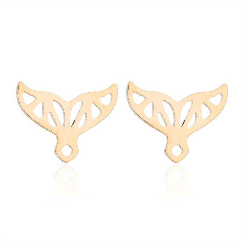 Stainless Steel Fishtail Stud Earrings Retro Compact Jewelry Gift