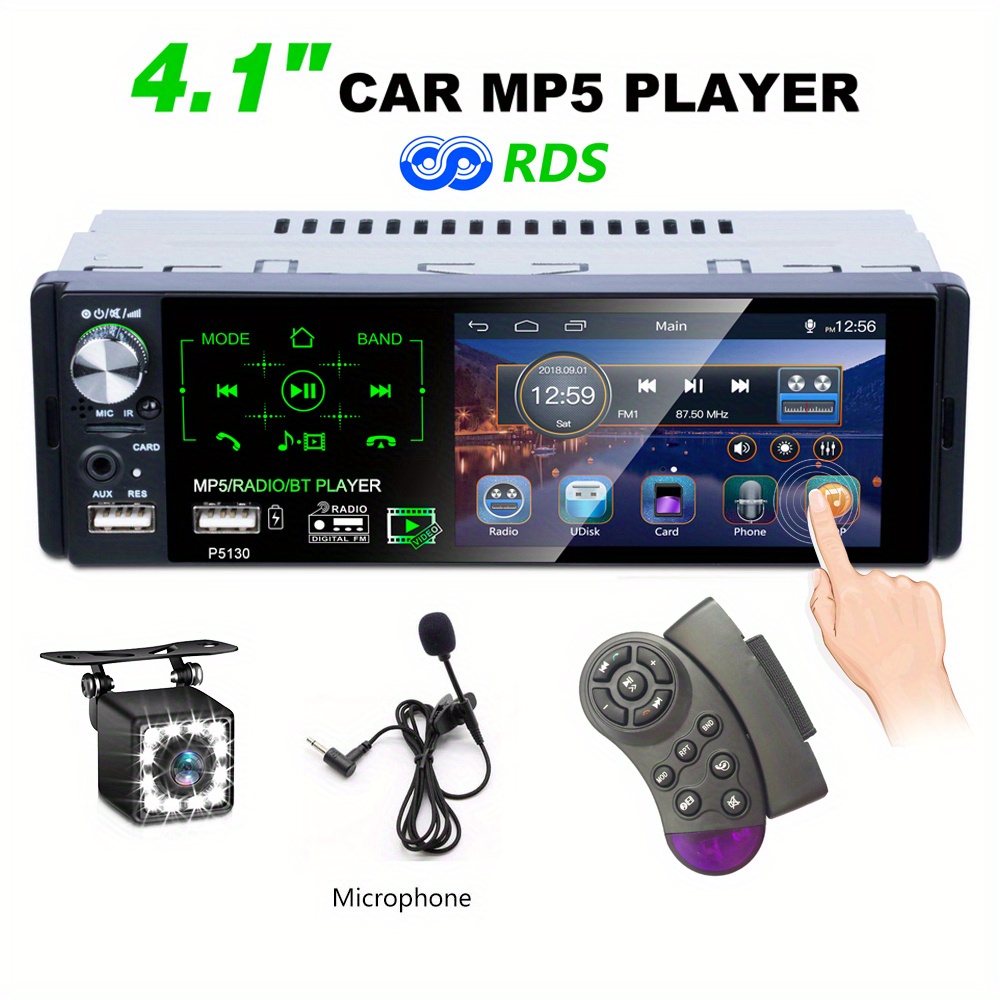 1 Din Car Radio Bluetooth Autoradio 4.1 pulgadas de pantalla táctil  Reproductor de mp5 Soporte Micrófono y Ca trasero
