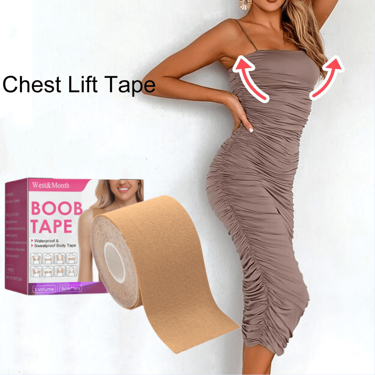 Boob Tape, Boobytape for Breast Lift, Achieve Lift & Contour of Breasts, Sticky Athletic Tape for Push up & Shape in All Clothing Fabric Dress Types