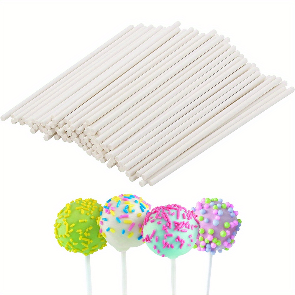 100 PCS Plastic Lollipop Sticks, White Sucker Stick for Cake Toppers  Chocolate Cookie Christmas Candy Melt Cake Pops (6 Inches)