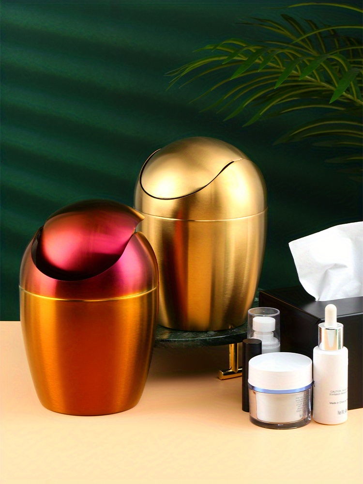 new egg shaped trash can silver golden   color stainless steel multi color tableware small trash can details 5