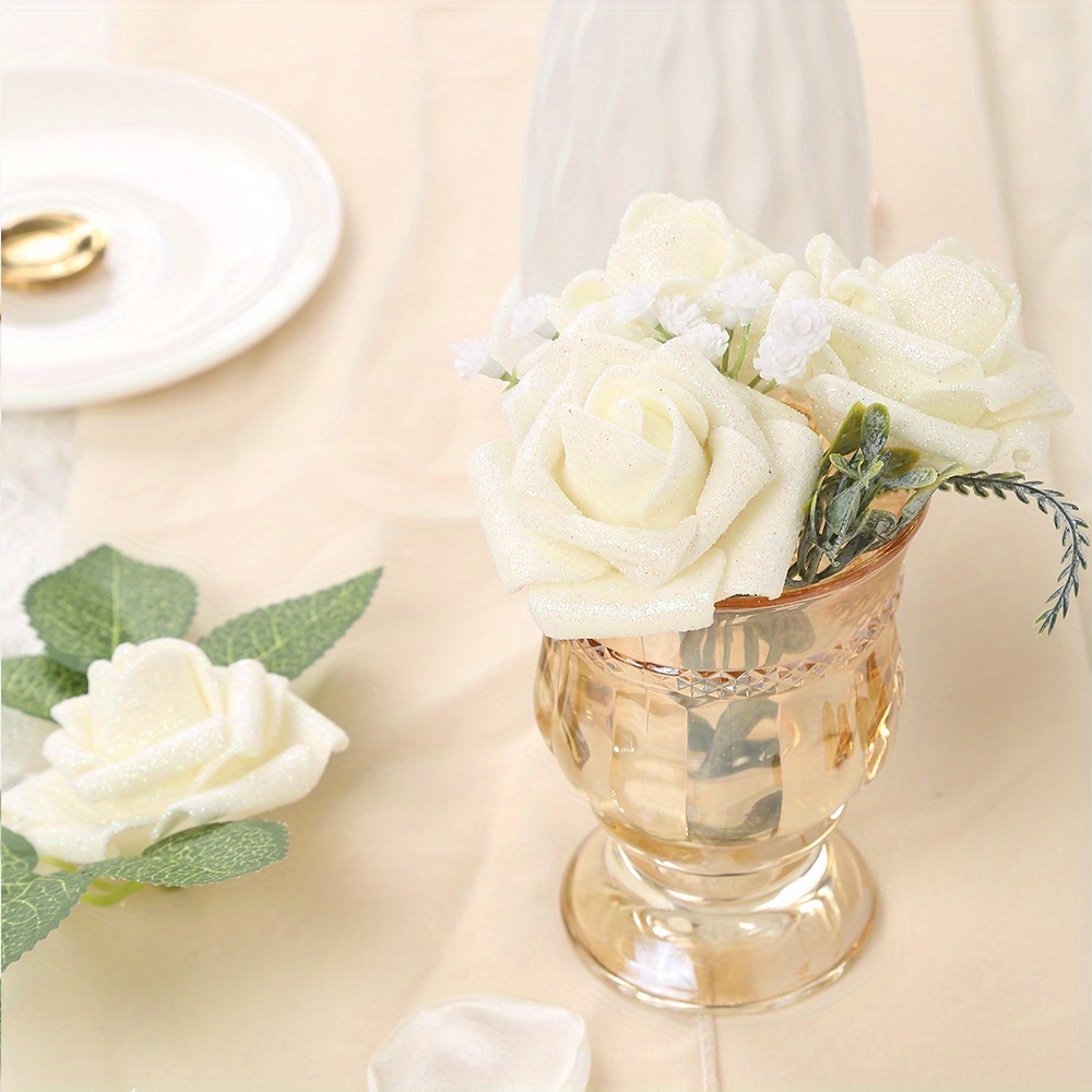 20/10pcs Glitter Gold Powder Artificial Rose Flower Home Vase Bouquets For  Wedding Decoration Wreath Decor Accessories Crafts