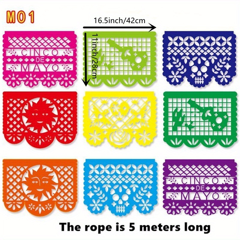 Mexican Fiesta Party Decorations, 5 Pk Papel Picado Banners