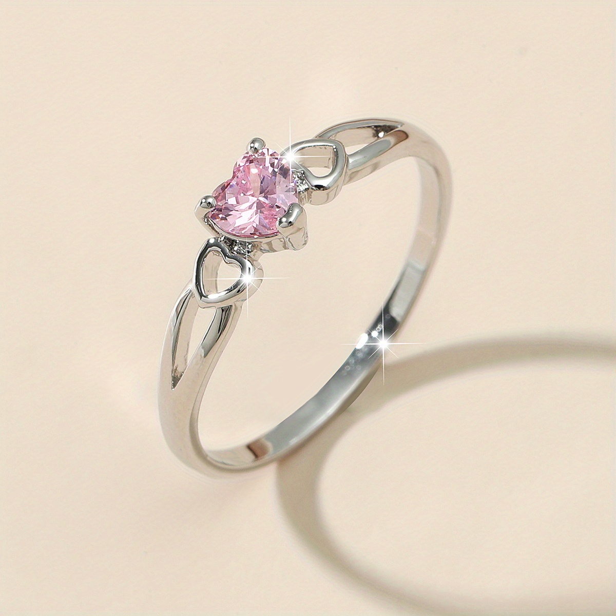 Dainty Heart Birthstone Solitaire Engagement Ring, Promise Band