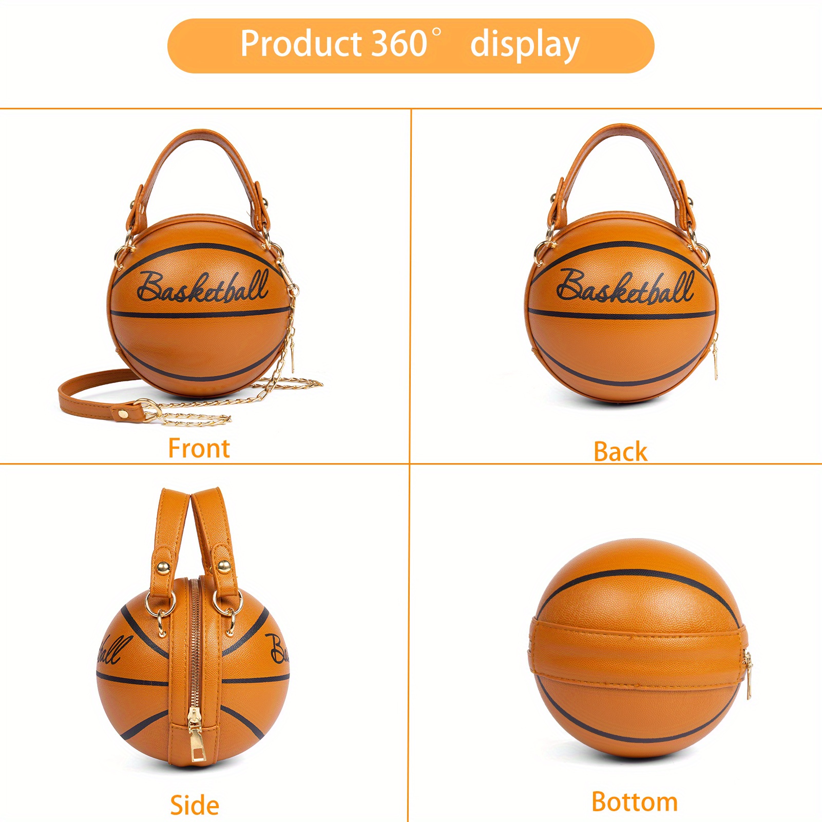 Haite Ladies Cross Body Bag Basketball Shaped Handbags Round Small Shoulder  Bags Zipper Closure Women Mini Soccer Style Black Basketball 