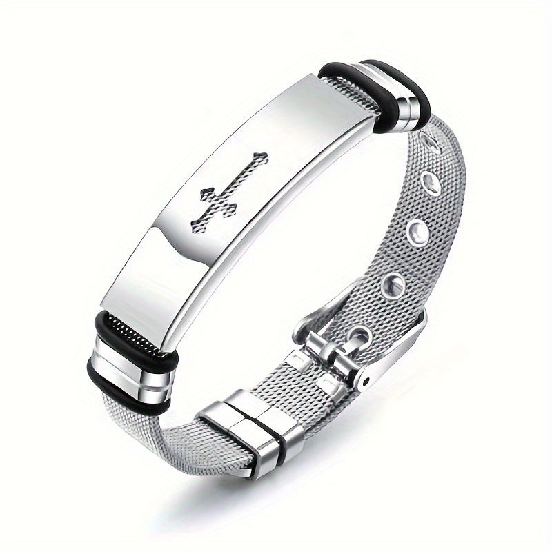 Image of Men's Cross Bracelet Stainless Steel Bracelet Source Business Men's Steel Mesh Hollow Personality Titanium Steel Men's Bracelet Bracelet