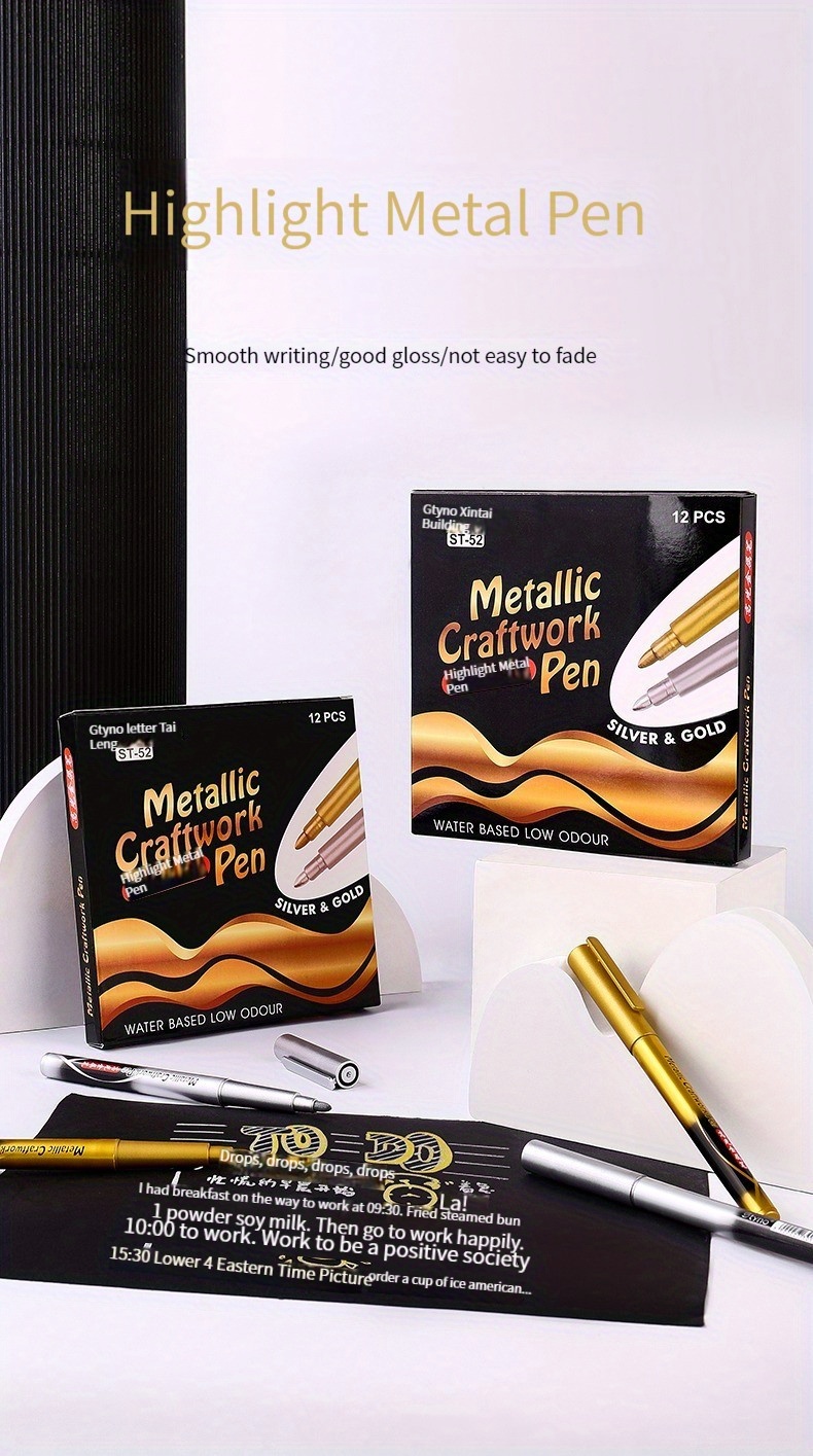Golden+silvery Metal Paint Pen Diy Hand painted Black Card - Temu