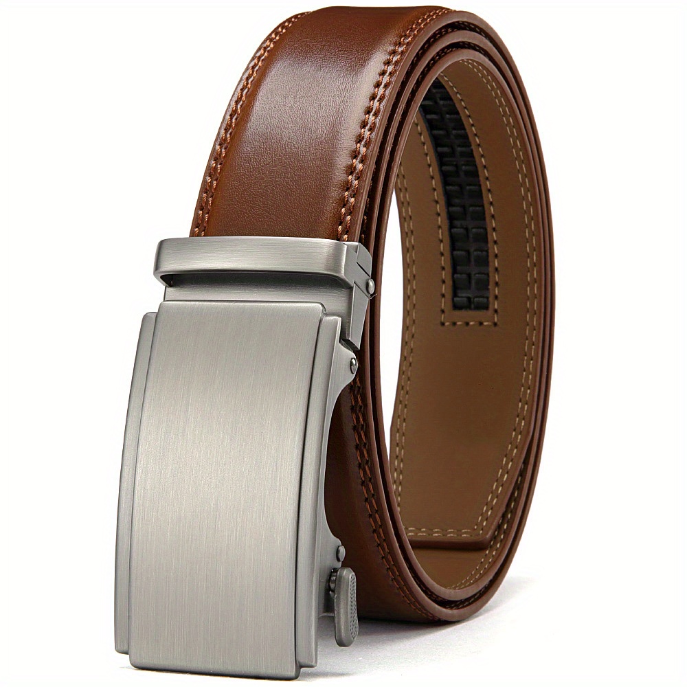 Cinturón de hombre Cinturón de cuero PU Hebilla automática clásica Cinturón  de trabajo informal Cinturón de vestir Cinturón de trinquete deslizante  Marrón Salvador Cinturones para hombres