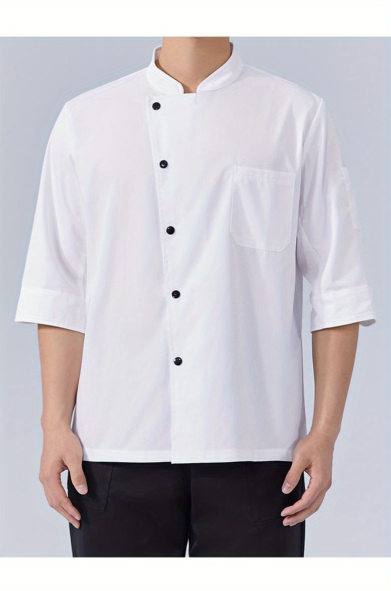 Men's Cooking Chef Shirt Coat Kitchen Wear Solid Button Up Clothes