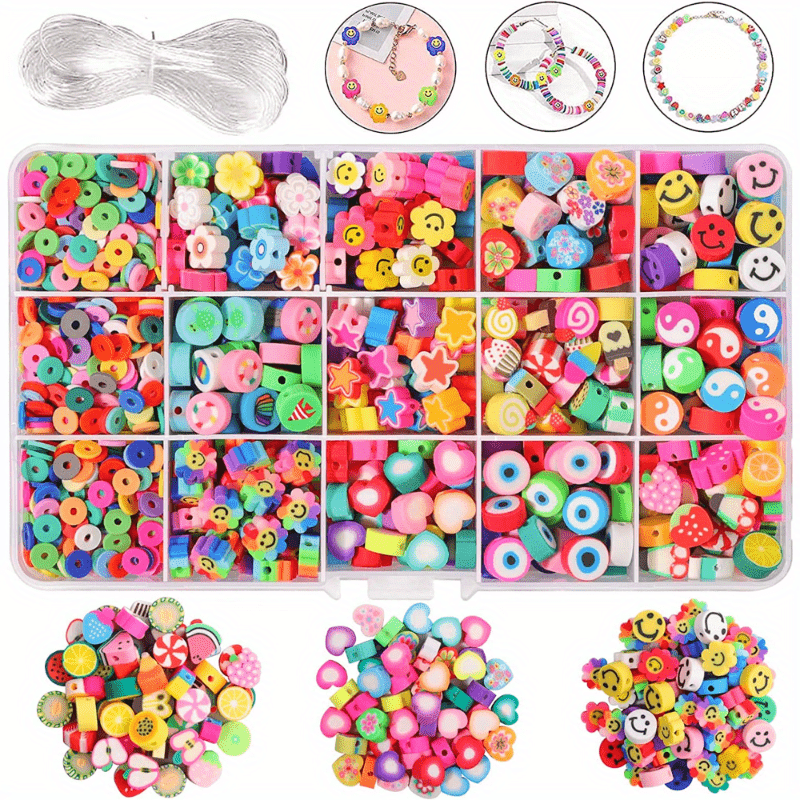 1140 Pcs Polymer Clay Bead Kit, Flower * Face Beads Mixed Fruit Spacer  Beads,Charms For Bracelet Jewelry Making