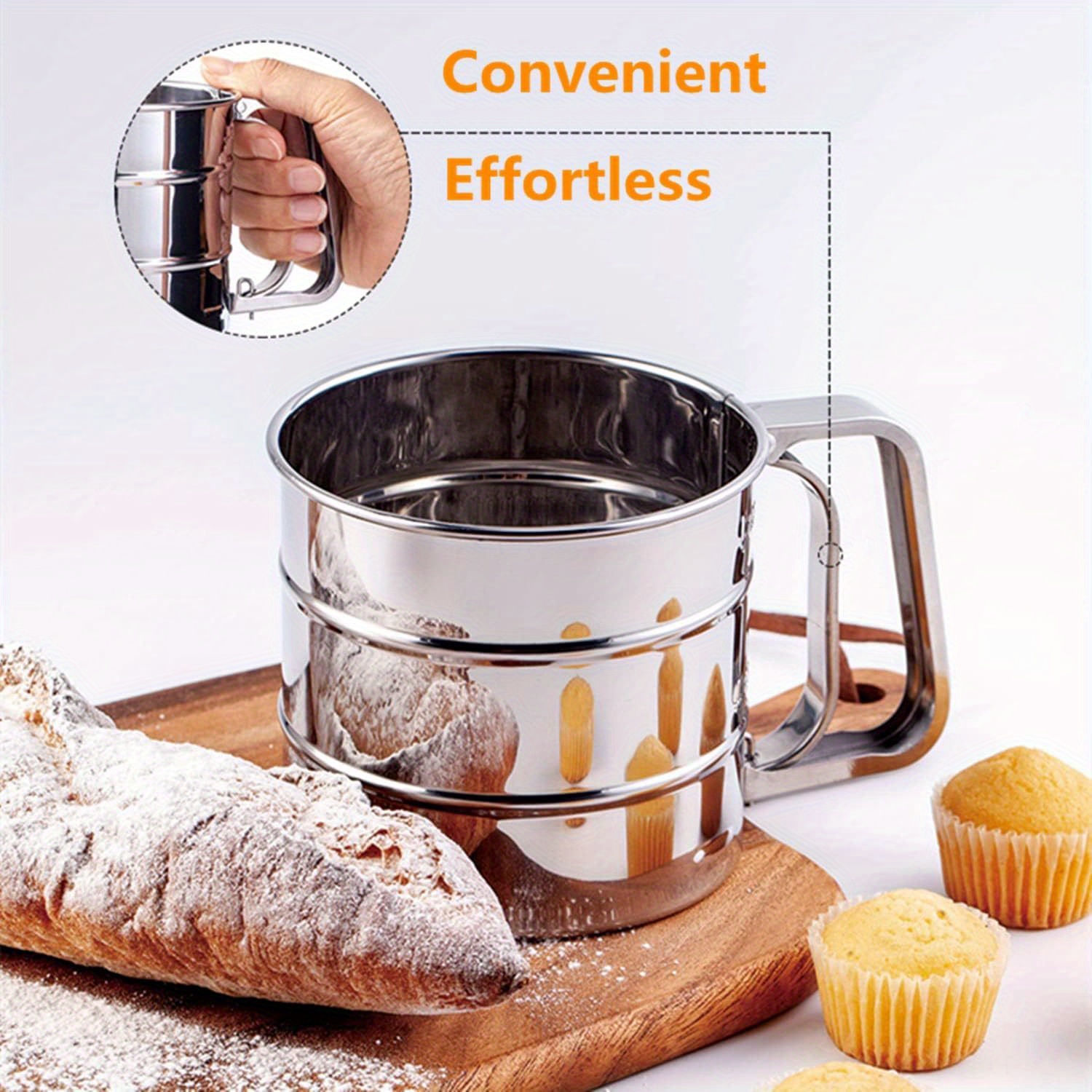Electric Flour Sifter Handheld Battery Operated Flour Strainer Plastic Cup Shape Powder Shaker Kitchen Cooking Baking Pastry Tools