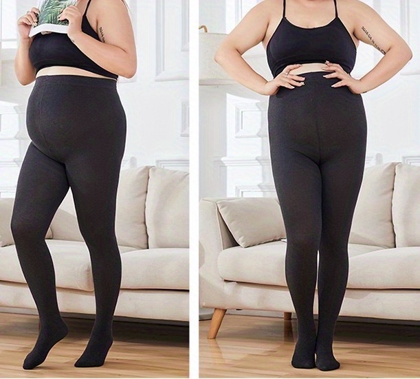 Plus Size Solid High Rise High Stretch Tights For 0xl-2xl, Women's Plus  Comfort Casual Pantyhose Leggings - Temu