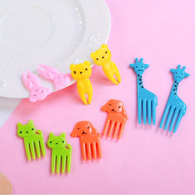 20pcs/set Crown Cartoon Fruit Forks & Animal Shaped Plastic Fruit