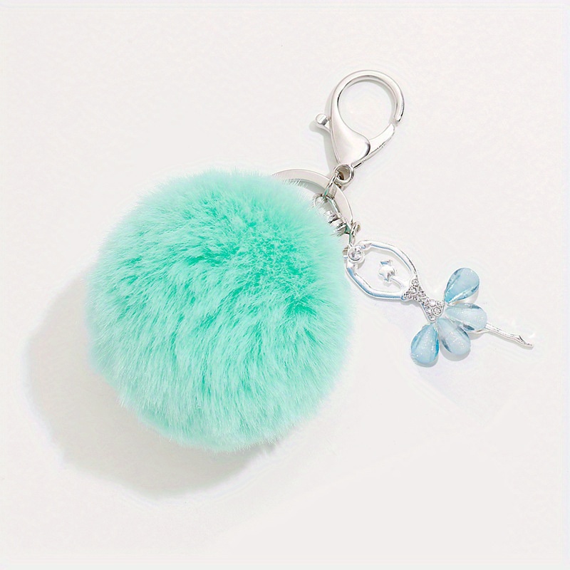 Accessories, Mint Green Puff Ball Keychain