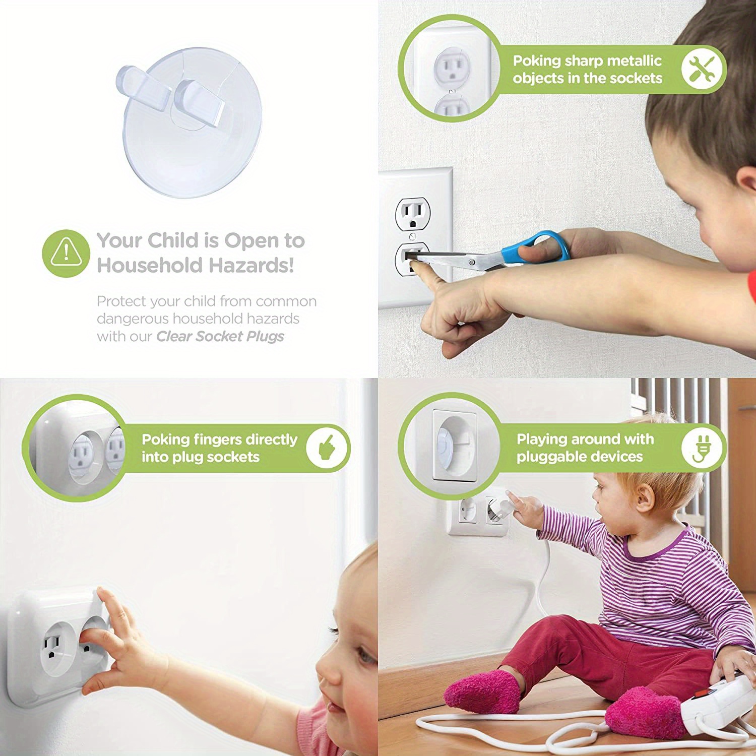 10 Pack Baby Proofing Outlet Covers with Secure Hidden Handle - Childproof Square Socket Protectors, Durable Plastic Non-Toxic for Electrical Outlets, Toddler Safety Plug Covers for Home Protection, Discreet Design