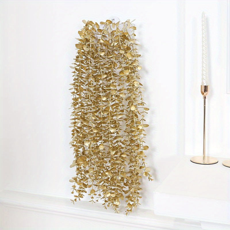1pc Golden Artificial Eucalyptus Leaf , Golden Eucalyptus Branches For Christmas Tree, Artificial Golden Greenery Branches For Vase, Home Decor