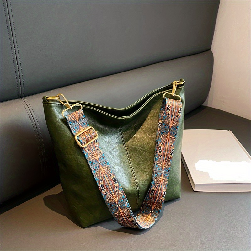 Vintage Green Leather Messenger Bag for Her / Crossbody Bag/ 