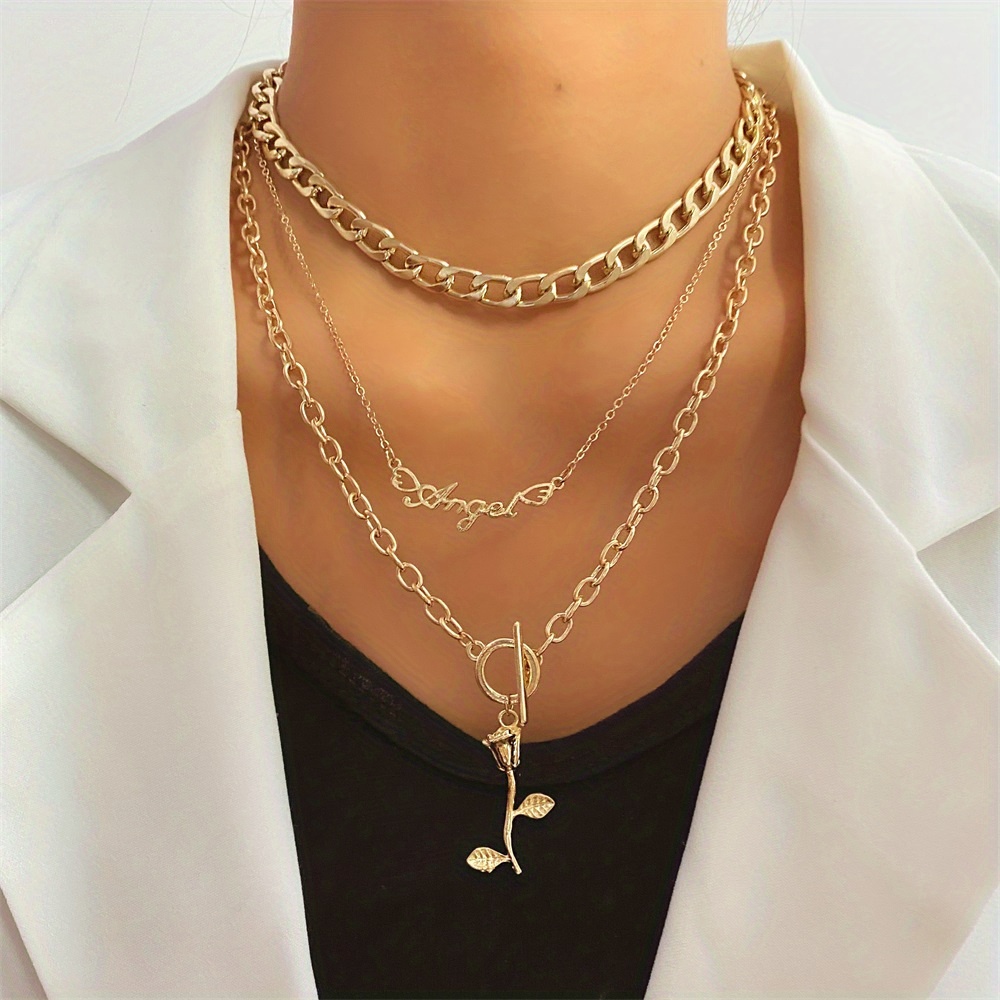 Multilayer Rose Disc Angel Pendant Necklace