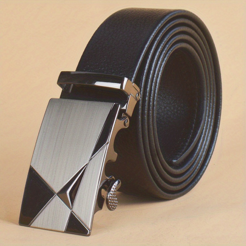 1pc Men's Pu Leather Automatic Buckle Belt, Suitable For Casual/business/ dress Wear