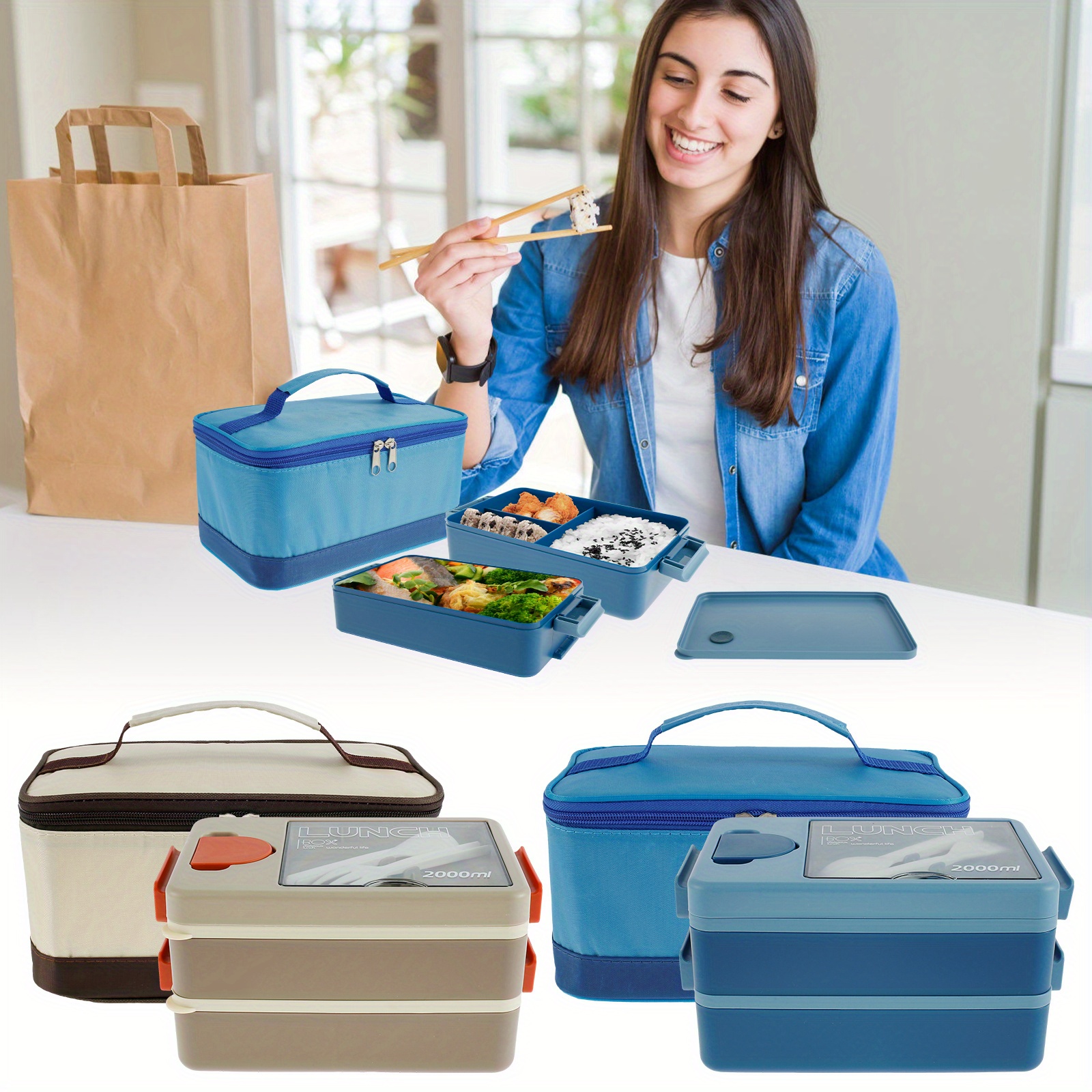 2-layer Bento Box With Fork And Spoon, Washable And Microwave Safe ...