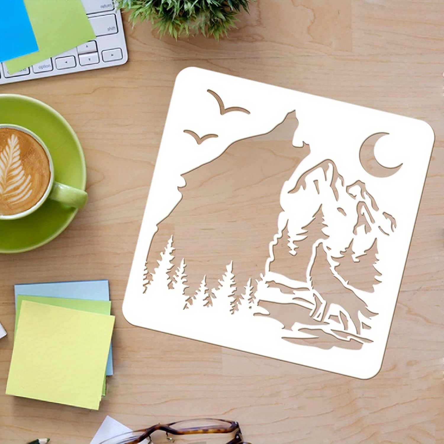 Wolf Stencils Decoration Template 30x30cm Plastic Moon Drawing Painting Stencils Square Reusable Stencils For Create Diy Wolf Crafts And Decor