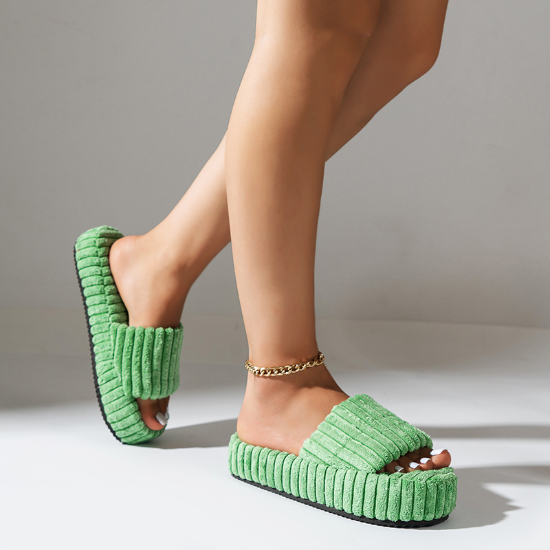 Women's Fuzzy House Slippers Open Toe Platform Casual Slides