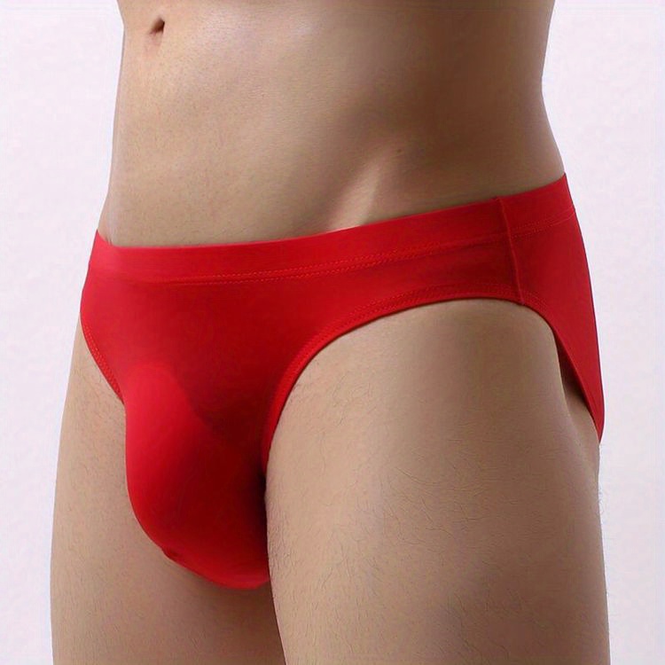 3pcs Men's Sexy Ice Silk Transparent Solid Color Cool Silky High Stretch  Briefs Underwear