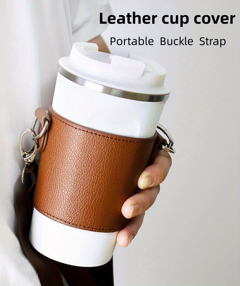 Pu Leather Portable Cup Holder, Pu Leather Cup Sleeve Coffee Cup Holder  With Shoulder Straps, Reusable Leather Coffee Sleeve