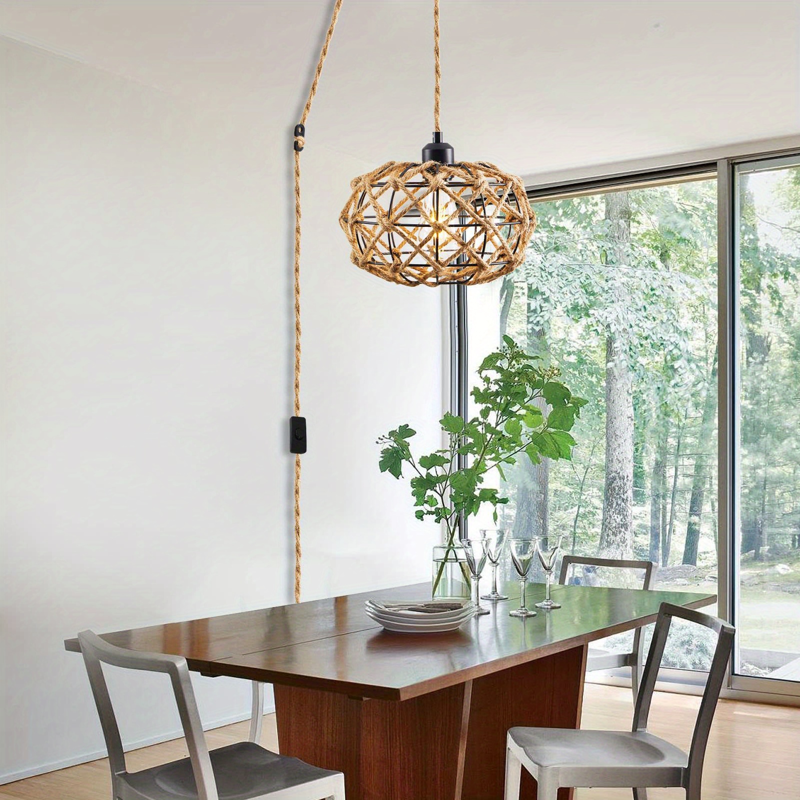 Woven Rattan Pendant Lamp Without Light Bulb Industrial Plug - Temu