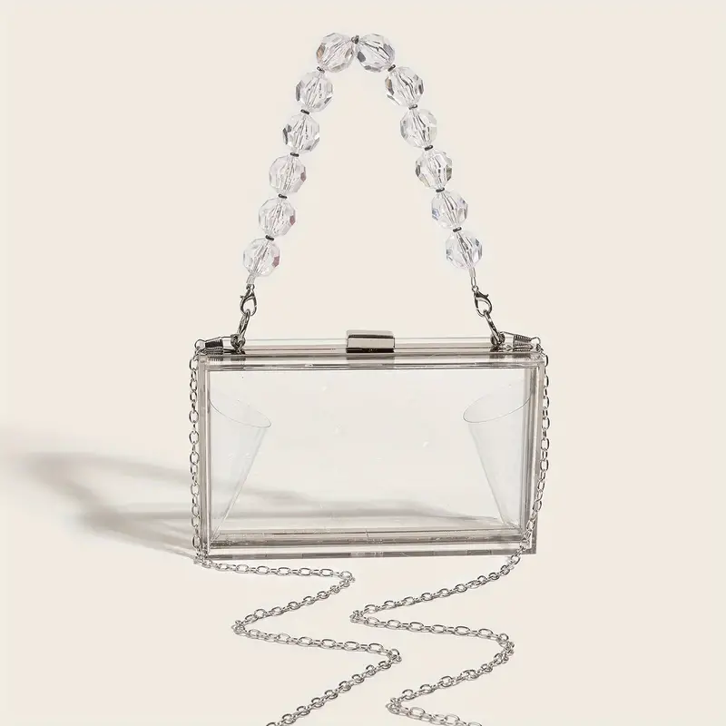 Clear Acrylic Evening Bag, Beaded Chain Clutch Purses, Women's Box Handbags  For Prom Party Wedding