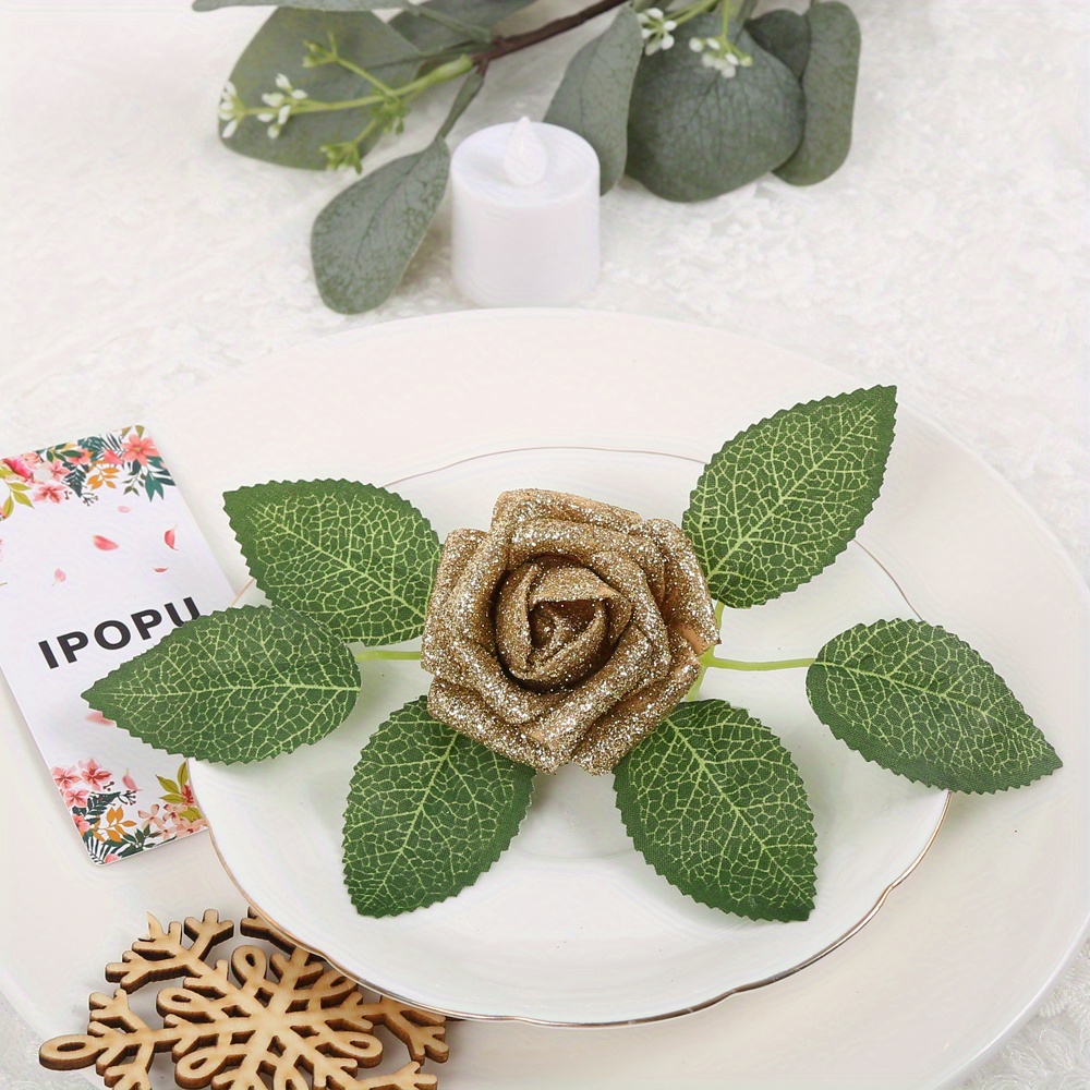Glitter Rose Flowers Realistic Artificial Flowers For Home - Temu