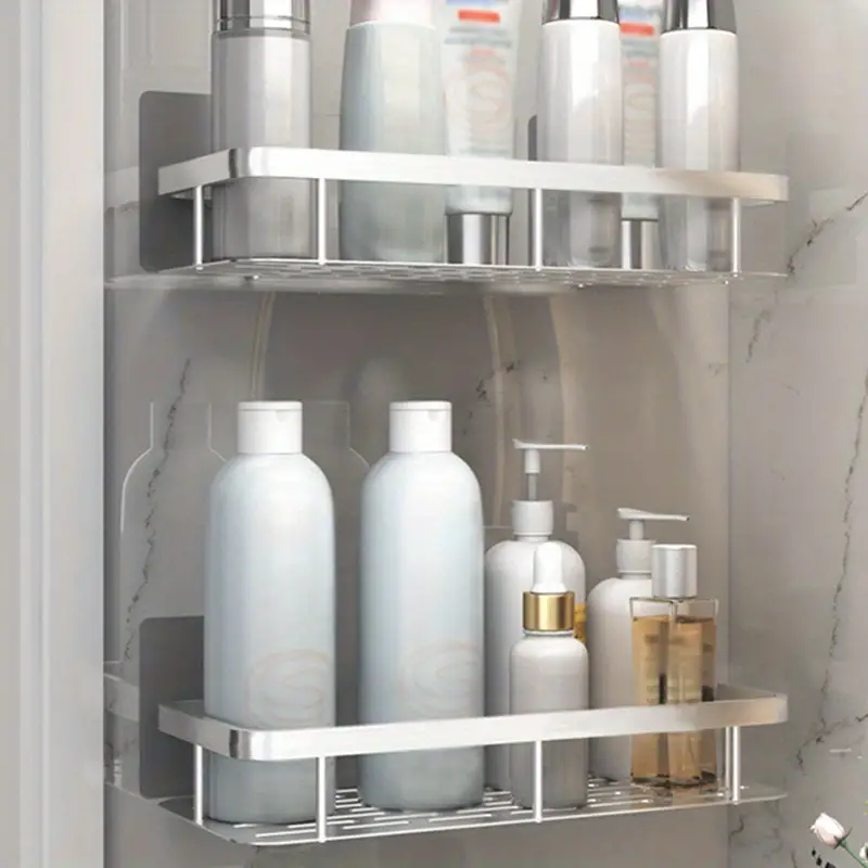 1pc Self-adhesive Bathroom Storage Rack,Shower Caddy Shelf, Bathroom Shower  Rack, Stainless Steel Suction Cup Toilet Rack, Toilet Organizer Rack