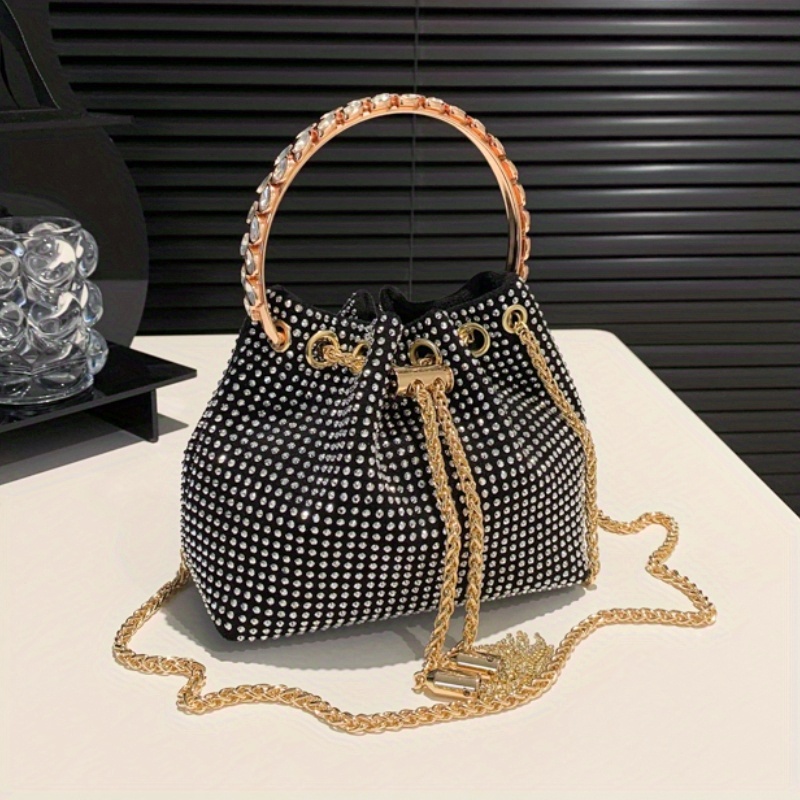 Women's Rhinestone Mesh Bucket Hand Bag