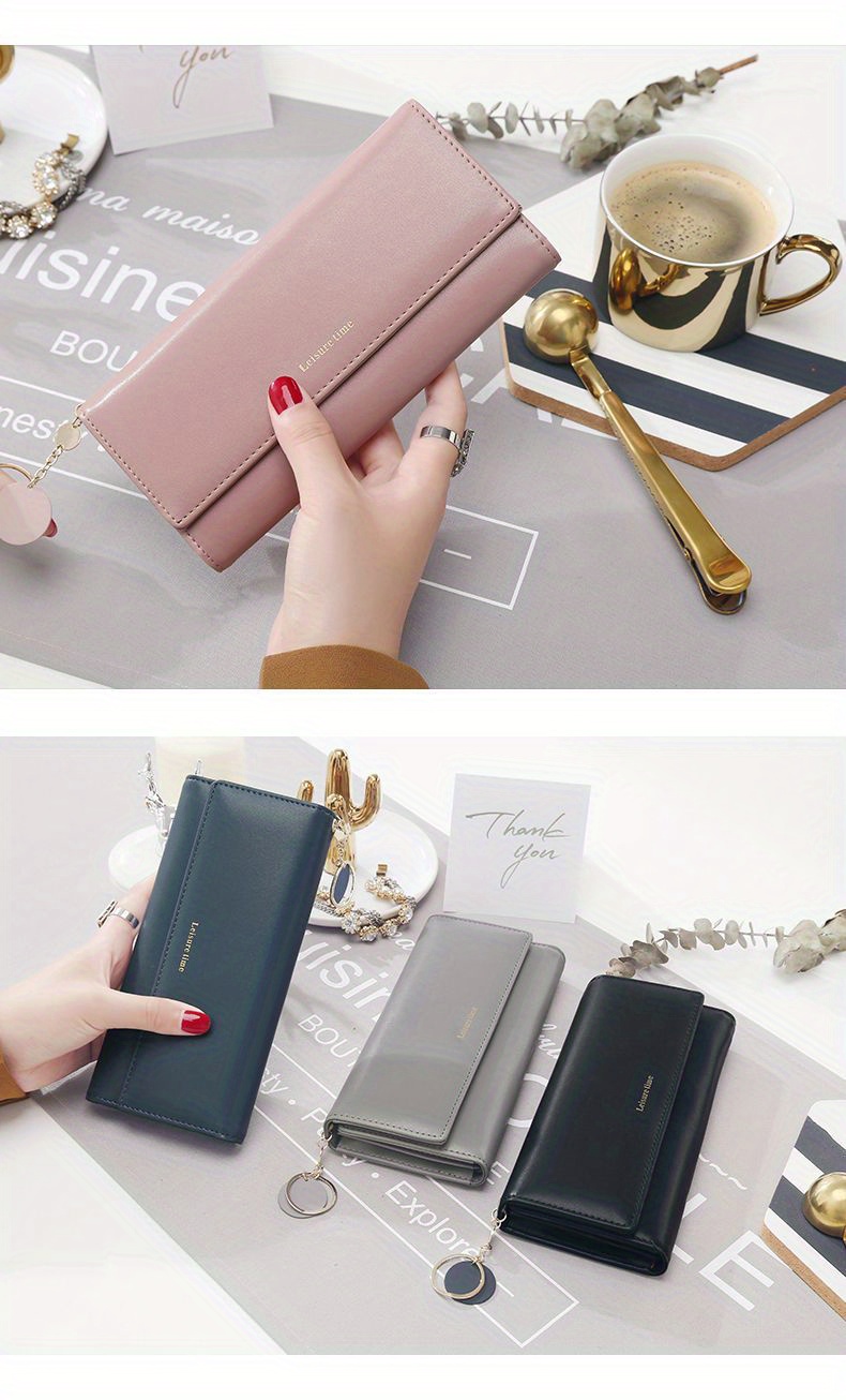 Simple Long Clutch Purse, Casual & Lightweight Large Capacity Wallets,  Portable Storage Bag With Pendant - Temu