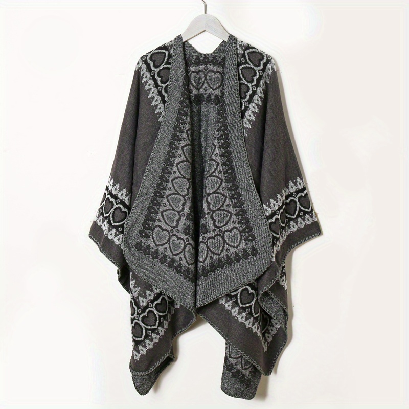 Boho Geometric Pattern Shawl Cashmere Wrap Thick Warm Cape