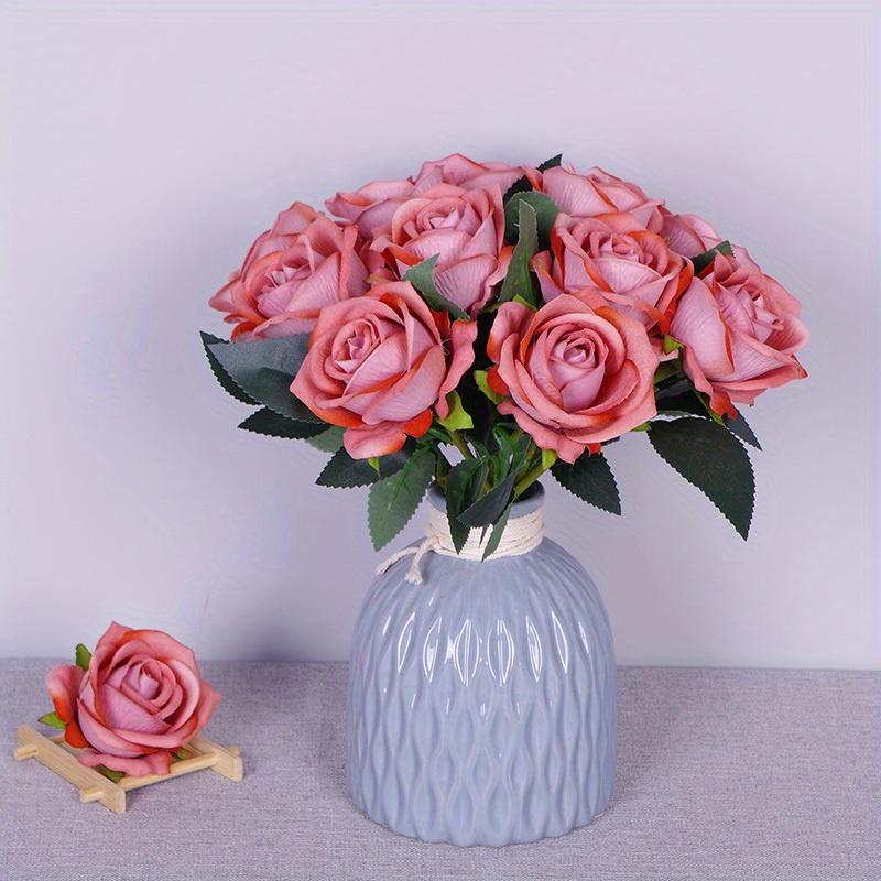 12-inch Artificial Silk Pink Large Single Rose Short Stem, for Indoor Use,  by Mainstays 