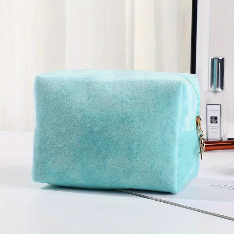 Velvet Zippered Pouch Soft Blue