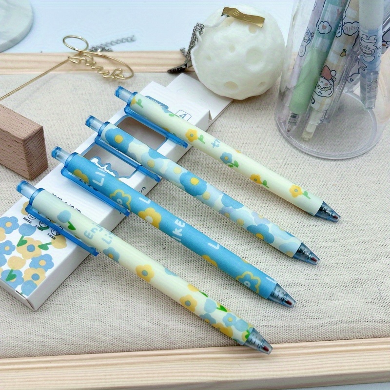 4pcs Cute Gel Ink Pens Flower Pattern Retractable Pens 0 5mm Black Ink Gel Pens Women Girls Cute
