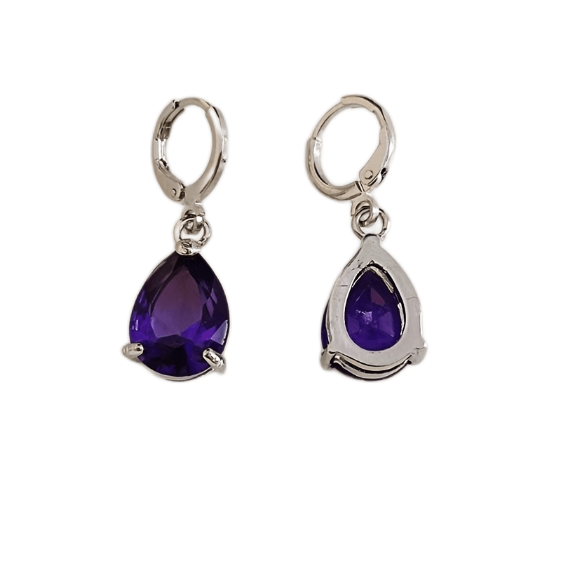 2pcs Men's Amethyst & Drop Earrings, Noble Design
