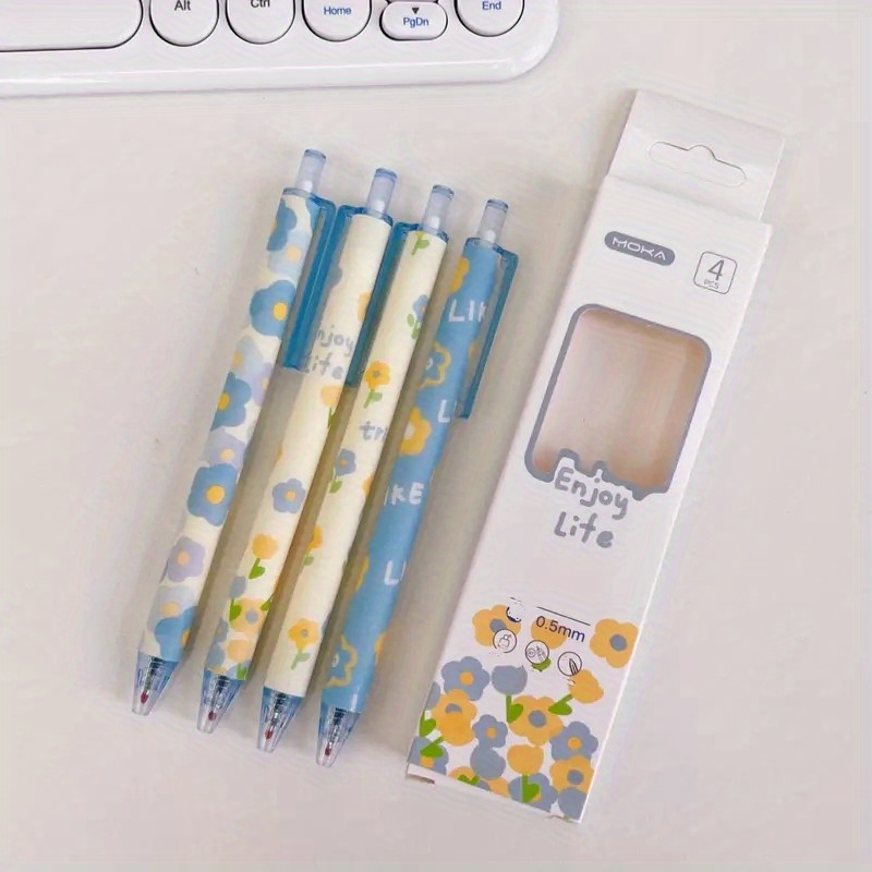 4pcs Cute Gel Ink Pens Flower Pattern Retractable Pens 0 5mm Black Ink Gel Pens Women Girls Cute