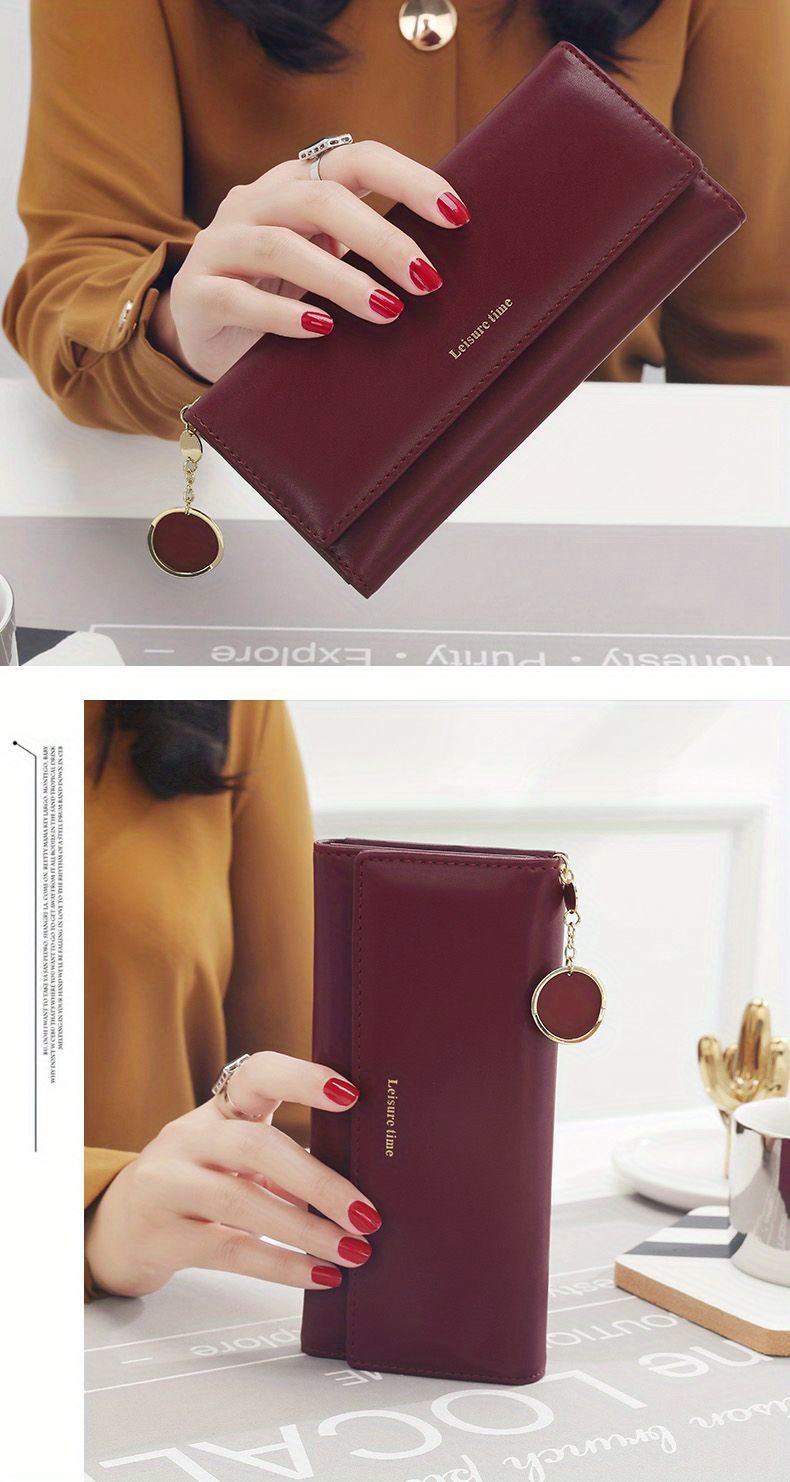 Simple Long Clutch Purse, Casual & Lightweight Large Capacity Wallets,  Portable Storage Bag With Pendant - Temu