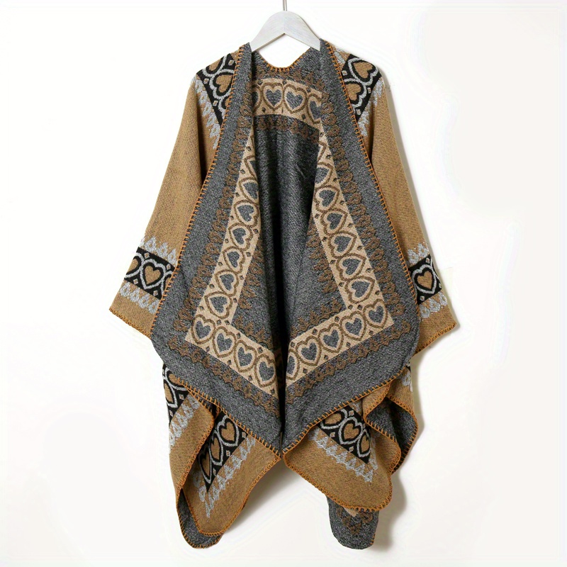 Boho Geometric Pattern Shawl Cashmere Wrap Thick Warm Cape