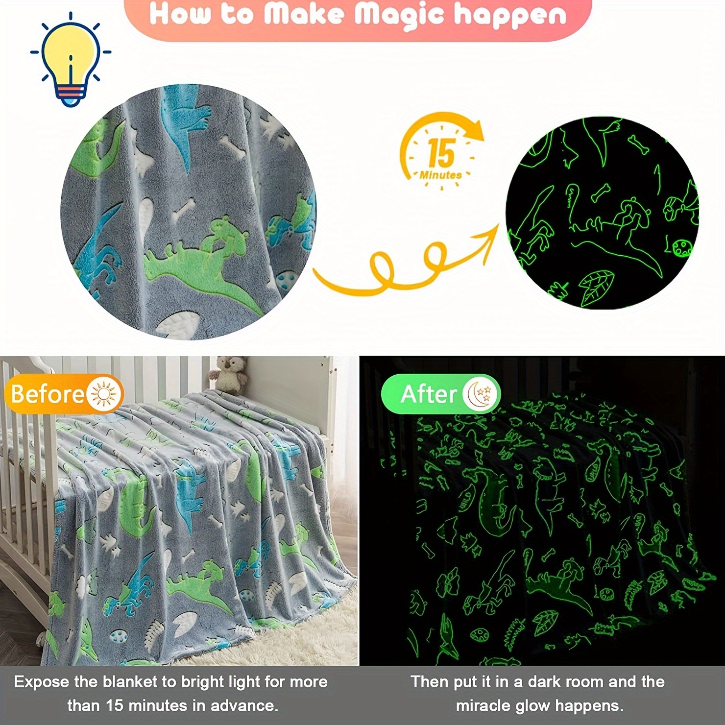 Luminous Dinosaur Blanket for Kids