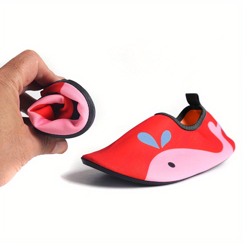 Youngsters' Lightweight Slip-On Swim Shoes - Quick-Dry Beach Water Shoes with Cartoon Whale & Designs, Soft Fabric & TPR Sole for Outdoor Swimming, Pool, Lake, Beach, and Light Beige-Friendly Comfort