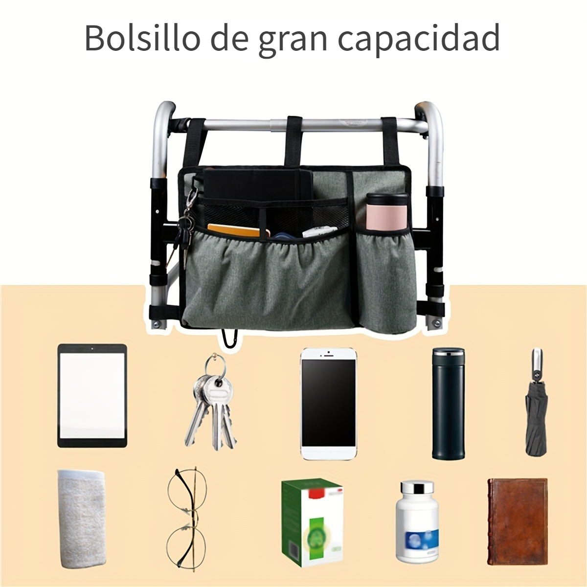 Bolsa de accesorios para silla de ruedas, bolsa de andador, bolsa de mano  para silla de ruedas, bolsa de almacenamiento de viaje, bolsa multifunción