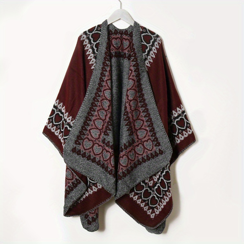 Boho Geometric Pattern Shawl Cashmere Wrap Thick Warm Cape