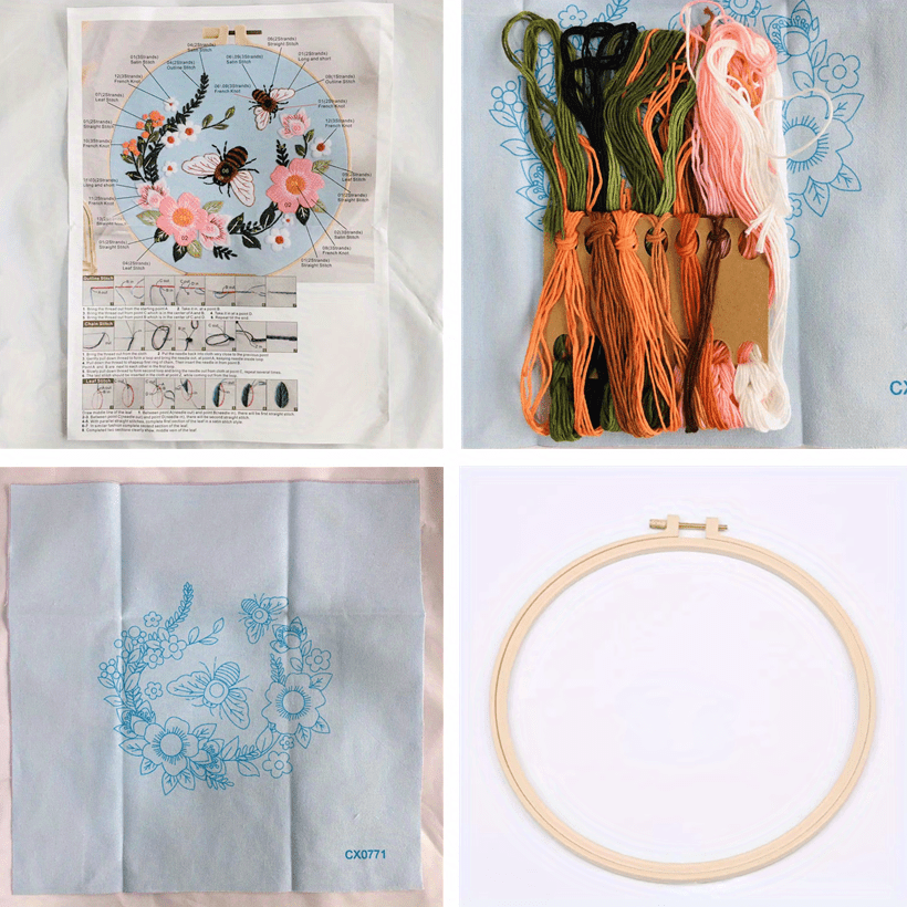 Embroidery Kits With Embroidery Hoop Flowers Bee Stamped - Temu