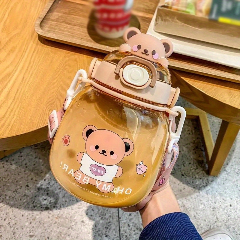 1.3l Portable Kawaii Bear Cup Tumbler With Straw Cute Water Bottle