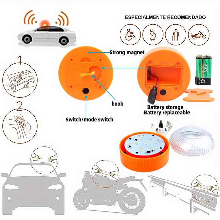 .es: MAGIC SELECT 4X Luz de Emergencia Homologada V16, Autorizada por  la DGT para Señalización en Emergencias de Carretera para Coche y Moto.  Linterna Imantada para Vehículo. Batería Recargable.